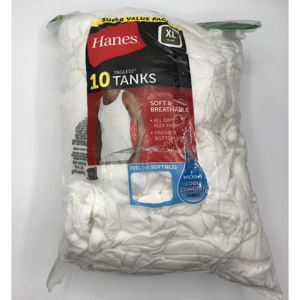 Men’s Hanes Value Pack Comfort Soft Tagless Tanks 10 Pack White Size XL